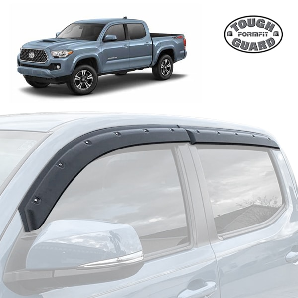 【Tough Guard 正規品】05-21y トヨタ TOYOTA タコマ ダブルキャブ タフガード FormFit ドアバイザー サイドバイザー ウインドウバイザー フロント リア 1台分 4枚セット ボルト留めデザイン ブラック 両面テープ