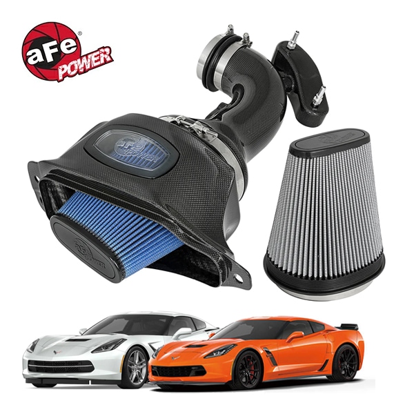 【aFe Power 正規品】17-19y シボレー コルベット (C7) Grand Sport 14-19y コルベット (C7) Stingray V8 6.2L Black Series Momentum カーボンファイバー コールドエアインテーク エアフィルター Pro DRY S (乾式) Pro5R (湿式) フィルター2種類付 52-74201-C
