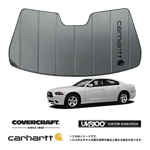 【CoverCraft 正規品】専用設計 サンシェード グラベル 吸盤不要 折りたたみ式 11-23y ダッジ チャージャー カメラ付 ルームミラー無 Carhartt カーハートコラボ仕様 カバークラフト ［真夏もへたらない3層構造で断熱効果抜群］ 