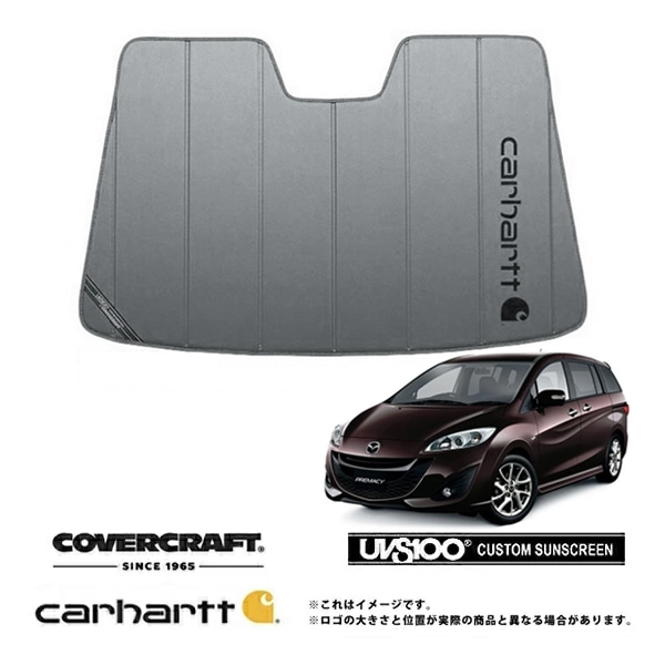【CoverCraft 正規品】 専用設計 サンシェード グラベル 吸盤不要 折りたたみ式 マツダ プレマシー CW系 Carhartt カーハートコラボ仕様 カバークラフト ［真夏もへたらない3層構造で断熱効果抜群］