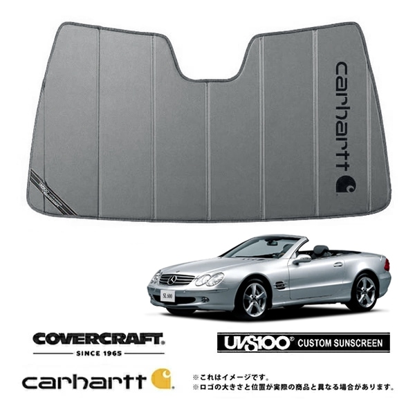 【CoverCraft 正規品】 専用設計 サンシェード グラベル 吸盤不要 折りたたみ式 メルセデスベンツ BENZ SLクラス R230 SL350 SL500 SL55AMG Carhartt カーハートコラボ仕様 カバークラフト ［真夏もへたらない3層構造で断熱効果抜群］ 