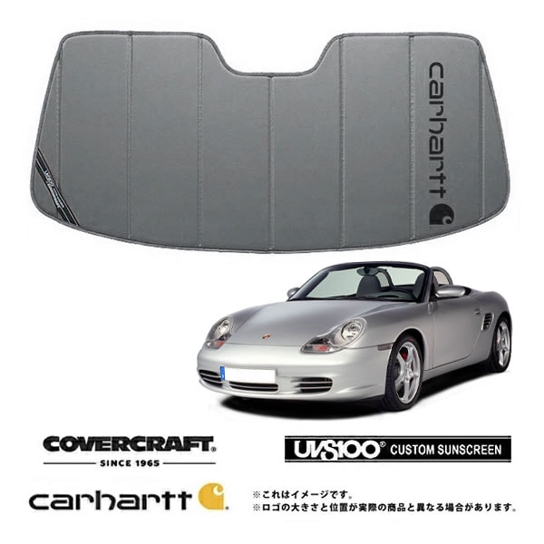 【CoverCraft 正規品】 専用設計 サンシェード グラベル 吸盤不要 折りたたみ式 Porsche ポルシェ ボクスター 986 Carhartt カーハートコラボ仕様 カバークラフト ［真夏もへたらない3層構造で断熱効果抜群］ 