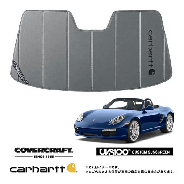 【CoverCraft 正規品】 専用設計 サンシェード グラベル 吸盤不要 折りたたみ式 Porsche ポルシェ ボクスター 987 Carhartt カーハートコラボ仕様 カバークラフト ［真夏もへたらない3層構造で断熱効果抜群］ 