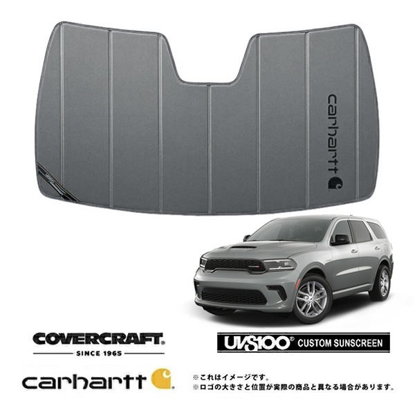 【CoverCraft 正規品】 専用設計 サンシェード グラベル 吸盤不要 折りたたみ式 21y- ダッジ デュランゴ Carhartt カーハートコラボ仕様 カバークラフト［真夏もへたらない3層構造で断熱効果抜群］