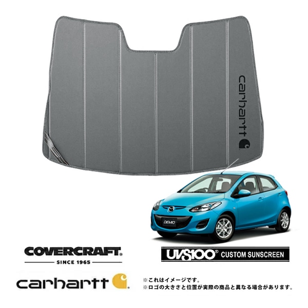 【CoverCraft 正規品】専用設計 サンシェード グラベル 吸盤不要 折りたたみ式 マツダ デミオ DE3/DE5/DEJFS Carhartt カーハートコラボ仕様 カバークラフト［真夏もへたらない3層構造で断熱効果抜群］