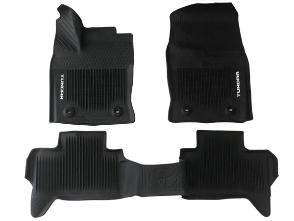 USトヨタ純正 TOYOTA 22y- タンドラ SR SR5 ダブルキャブ オールウェザー ラバーマット ラバーフロアマット フロント リア 1台分 3枚セット TUNDRAロゴ入