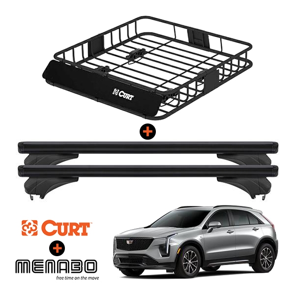 【MENABO / CURT 正規品】21y- キャデラック XT4 ベースキャリア + ルーフラック セット ルーフキャリア クロスレール クロスバー 1台分 2本セット ブラック アルミニウム スチール ABS樹脂製 高さ 28mm×幅 80mm×長さ 1225mm 耐荷重 50kg