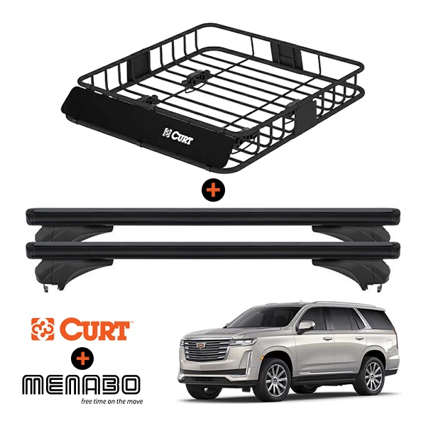 【MENABO / CURT 正規品】21y- キャデラック エスカレード ベースキャリア + ルーフラック セット ルーフキャリア クロスレール クロスバー 1台分 2本セット ブラック アルミニウム スチール ABS樹脂製 高さ 28mm×幅 80mm×長さ 1320mm 耐荷重 50kg