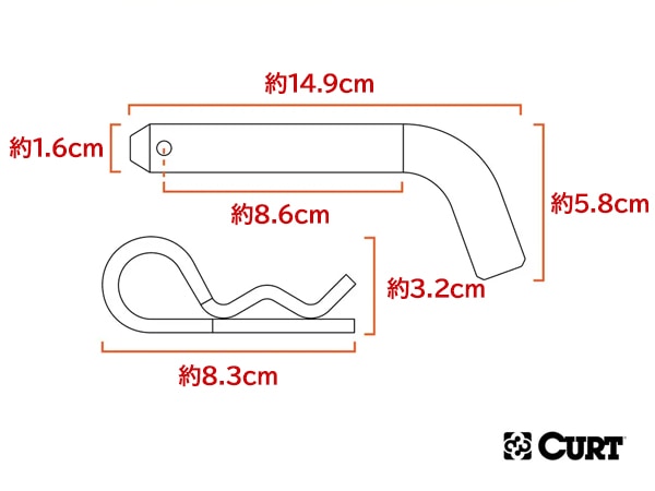 【CURT 正規品】ヒッチメンバー ヒッチピン ヒッチロック ロックピン 21580 2インチ角 2.5インチ角 40mm 鍵なし ランドクルーザー 250 300 純正ヒッチメンバーに適合