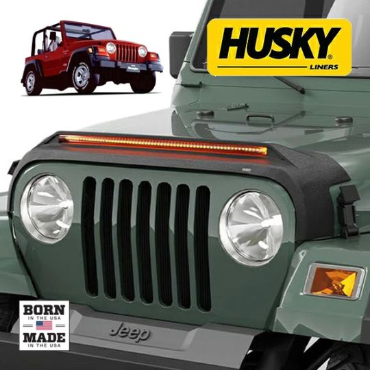 【HUSKY LINERS 正規品】97-06y ジープ JEEP TJ ラングラー Aeroskin Lightshield PRO フードプロテクター バグガード ボンネットガード ボンネットプロテクター LEDテープライト付  HUSKYロゴ入り ブラック 両面テープ ハスキーライナーズ