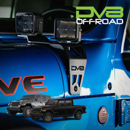 【DV8 OFFROAD 正規品】ジープ JEEP JL ラングラー  Rubicon 392 ルビコン X JTグラディエーター Mojave Sports S デュアルポッドライト Aピラー ライトマウント 左右セット DV8ロゴ入 スチール製 パウダーコート仕上げ
