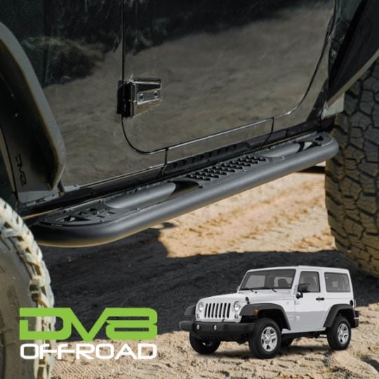 【DV8 OFFROAD 正規品】ジープ JEEP JK ラングラー 2ドア OE Plus サイドステップ チューブステップ 1台分 左右セット DV8ロゴ入 スチール製 ブラックパウダーコート仕上げ