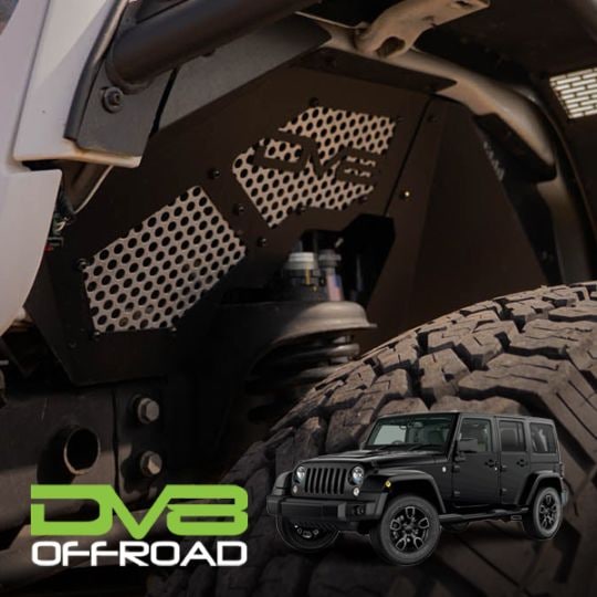 【DV8 OFFROAD 正規品】ジープ JEEP JK ラングラー 2ドア アンリミテッド 4ドア フロントインナーフェンダー フロント 左右セット DV8ロゴ入 アルミ製 メッシュパネル パウダーコート仕上げ