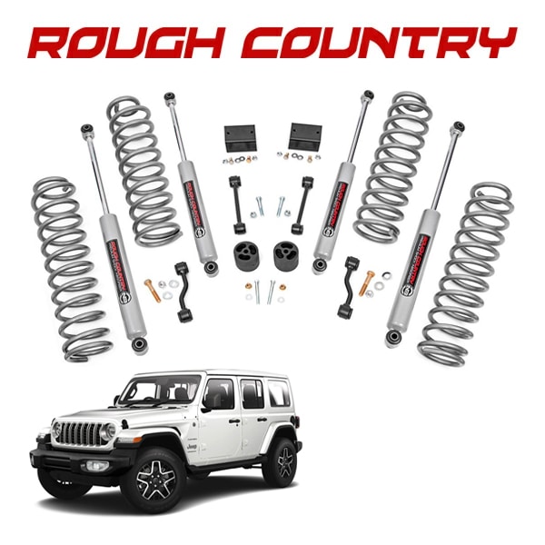 【ROUGH COUNTRY 正規品】ジープ JEEP 24y- JL ラングラー スポーツ サハラ 右ハンドル 左ハンドル 対応 リフトアップキット 2.5インチアップ 79330 コイルスプリング ショックアブソーバー 交換パーツ一式 ラフカントリー