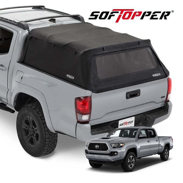 【Softopper正規品】トヨタ TOYOTA 16-23y タコマ ダブルキャブ ソフトシェル キャンパーシェル キャノピー トノカバー ベッド 荷台 幌 テント ブラック クリアウインドウ
