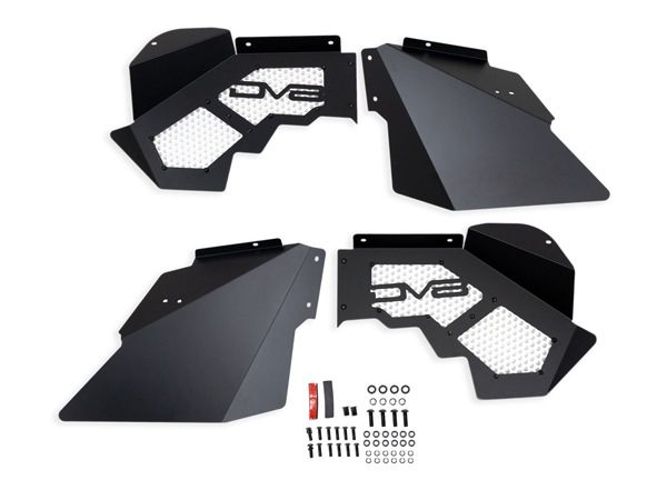【DV8 OFFROAD 正規品】ジープ JEEP JK ラングラー 2ドア アンリミテッド 4ドア フロントインナーフェンダー フロント 左右セット DV8ロゴ入 アルミ製 メッシュパネル パウダーコート仕上げ