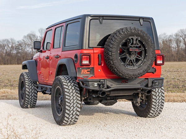 【ROUGH COUNTRY 正規品】ジープ JEEP JL ラングラー パーキングセンサー対応 チューブラー リアバンパー 10648 スチール製 ブラックパウダーコート 2インチ キューブLEDライト付 ラフカントリー