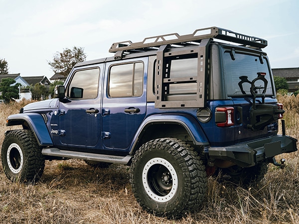 カリフォルニアカスタム ジープ JL ラングラー 4ドア 純正ハードトップ車 サイドラダー付 ルーフラック クロスバー ベースキャリア ルーフキャリア ブラック マンガン鋼