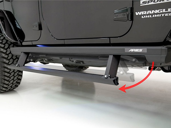 【ARIES 正規品】ジープ JK ラングラー 4ドア リトラクタブル パワー ランニングボード 電動 サイドステップ パワーステップ 電動格納 パウダーコーティング LEDライト付 3025170-3025165