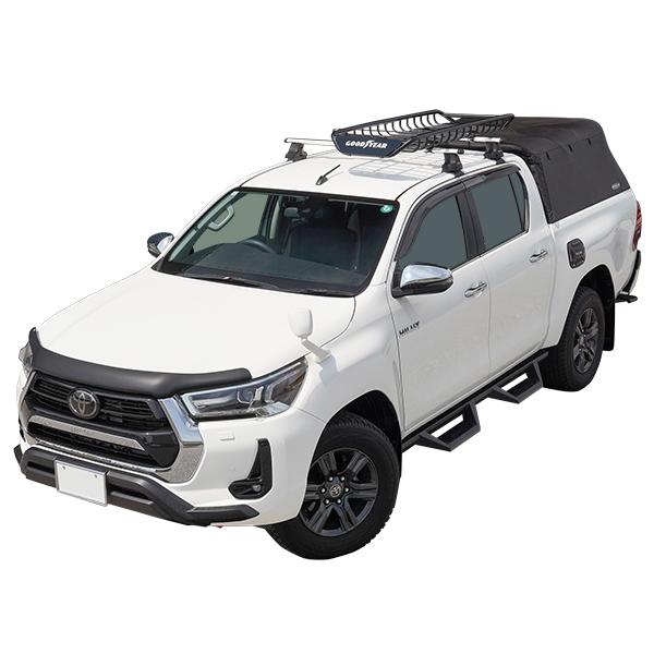 【GOODYEAR 正規品】スチール ルーフラック SKINNY PRO 1470mm×590mm×124mm 耐荷重75kg ブラック 組み立て式 GOOD YEARロゴ入り ルーフキャリア バスケット ベースキャリア カーゴネット 汎用 ベース/クロスバー 別途要