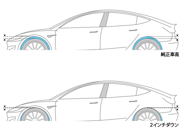 【UNPLUGGED PERFORMANCE  正規品】テスラ モデル3 ロングレンジAWD 3L23 デュアルモーター AWD デュアルレートライナー 2インチ ローダウン スプリング キット ロワリング 車高ダウン