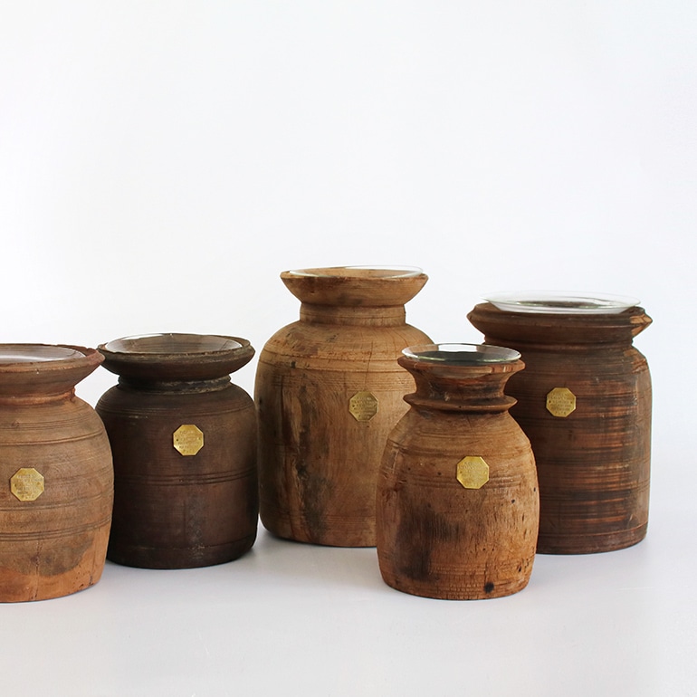 PUEBCO プエブコ｜VINTAGE WOODEN POT W/GLASS CYLINDER