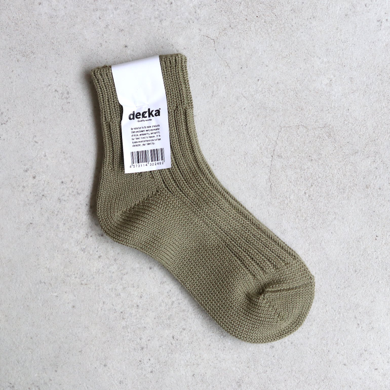 decka quality socks デカクォリティソックス｜Low Gauge Rib Socks Short Length(1st Collection) カーキ