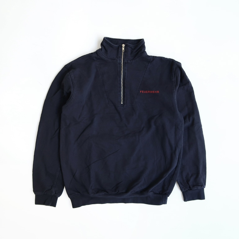 USED ドイツ軍 FIRE BRIGADE ハーフジップ スウェットシャツ NAVY