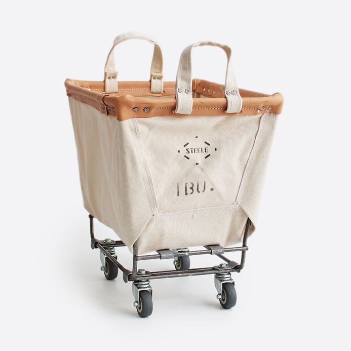 STEELE CANVAS BASKET スチールキャンバスバスケット｜SQUARE BASKET #20 1bu キャスター付(white × tan leather rim)