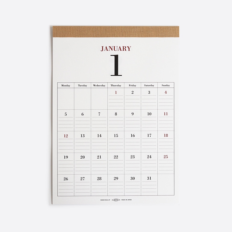 MUCU ムク｜Wall Calendar DAYS 2026 Natural