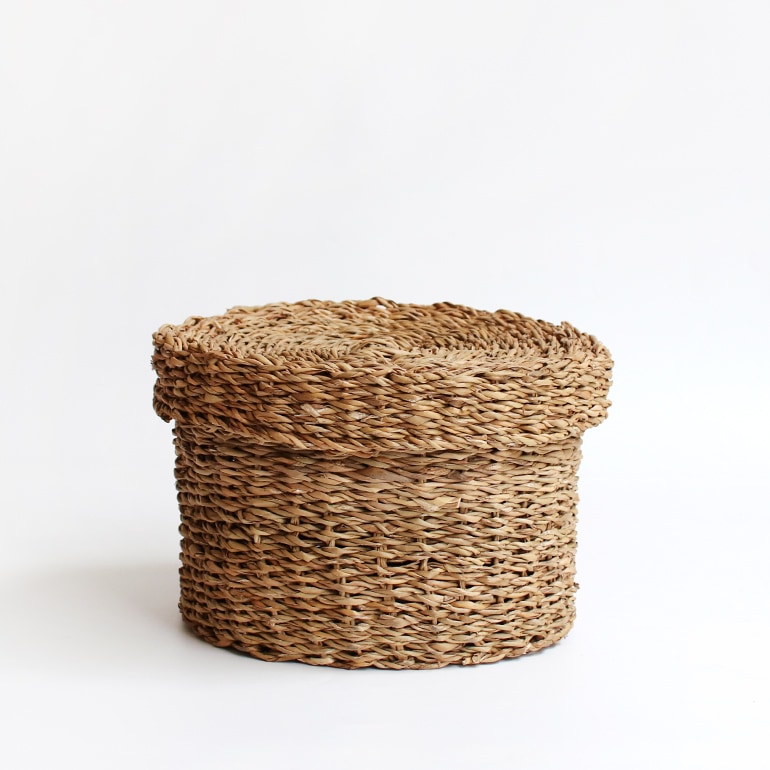 シーグラスの蓋付きバスケット L