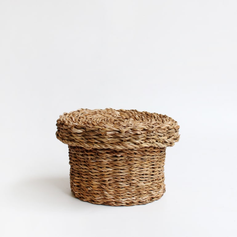 シーグラスの蓋付きバスケット S