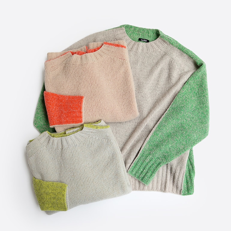 maillot マイヨ｜“mature” Wool Bicolor Crew Wide Sweater【全3色】