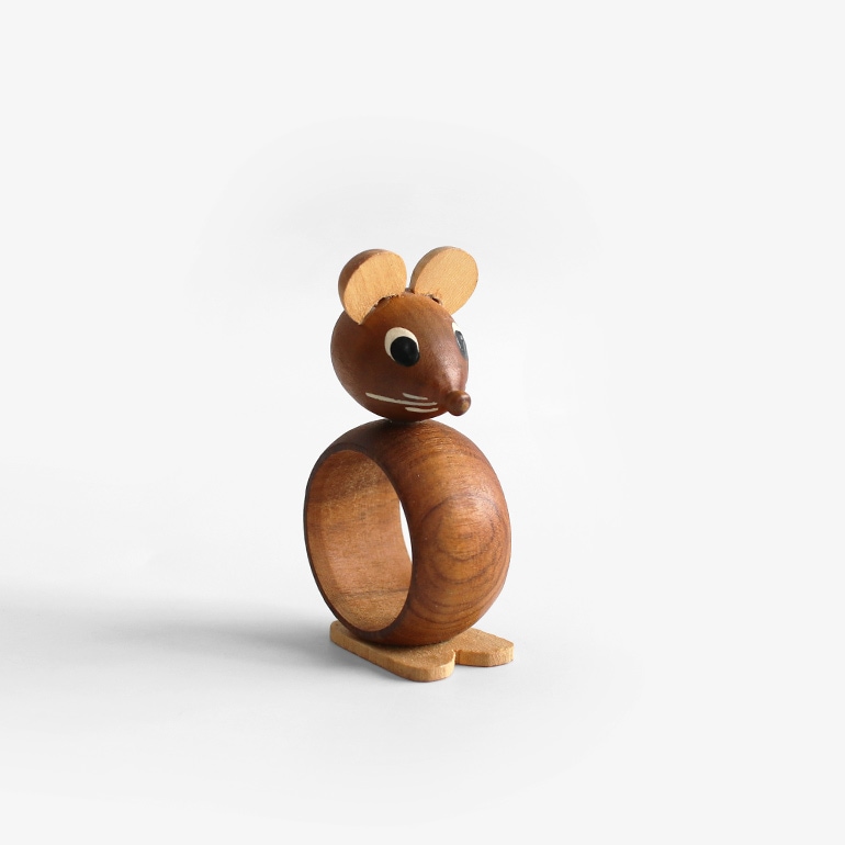 VINTAGE｜WOODEN アニマル リングオブジェ【mouse】