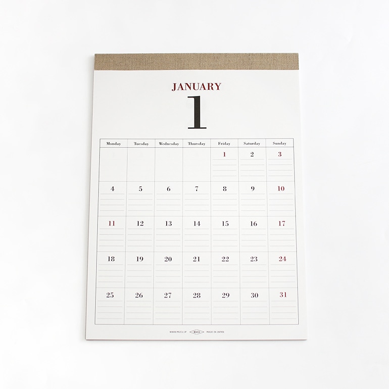 MUCU ムク｜Wall Calendar DAYS 2027 Natural