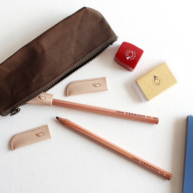 月光荘画材店｜8B鉛筆用 ヌメ革キャップ(1点販売)