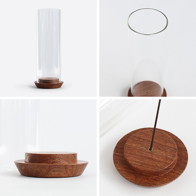 灰が飛ばない ガラスカバー付き アカシアの香立て