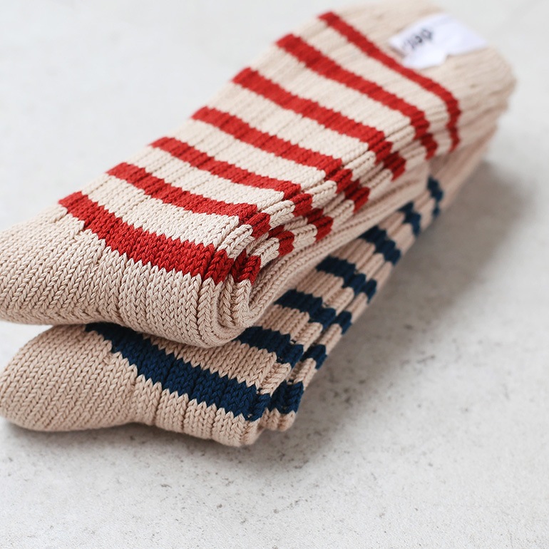 decka quality socks デカクォリティソックス｜Heavy weight socks/Stripe ベージュ×レッド