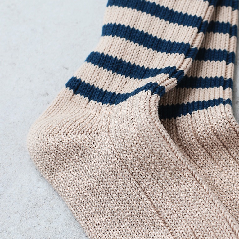 decka quality socks デカクォリティソックス｜Heavy weight socks/Stripe ベージュ×レッド