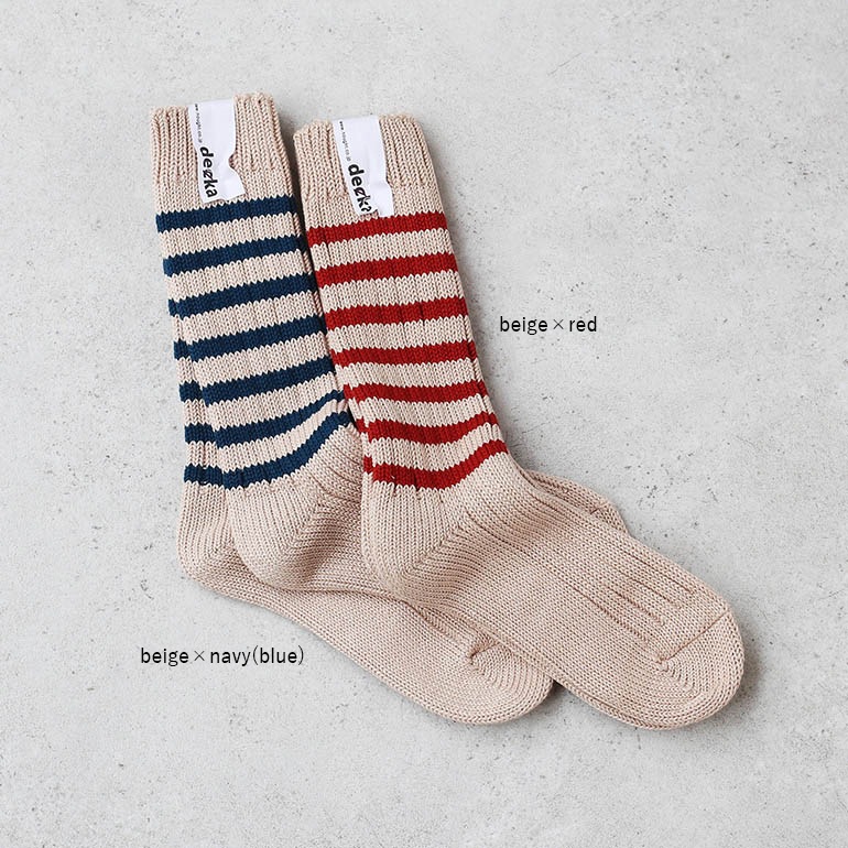 decka quality socks デカクォリティソックス｜Heavy weight socks/Stripe ベージュ×レッド