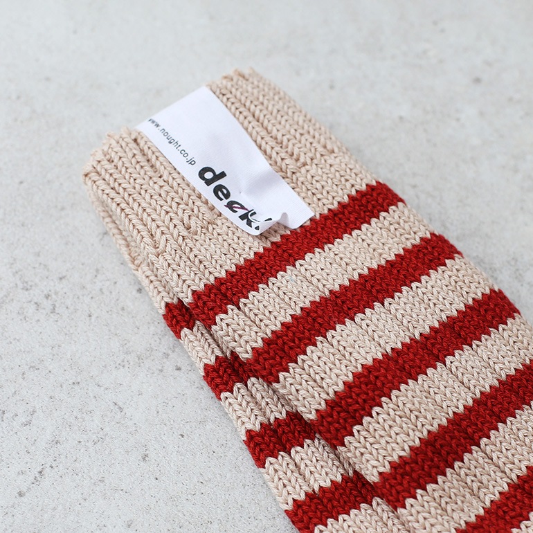 decka quality socks デカクォリティソックス｜Heavy weight socks/Stripe ベージュ×レッド