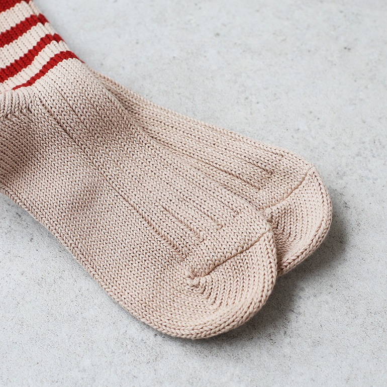 decka quality socks デカクォリティソックス｜Heavy weight socks/Stripe ベージュ×レッド