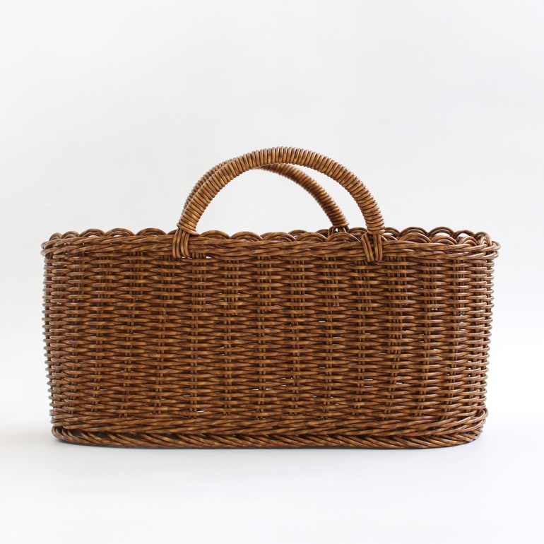 ユティル オーバルハンドルバスケット Lサイズ　ブラウン