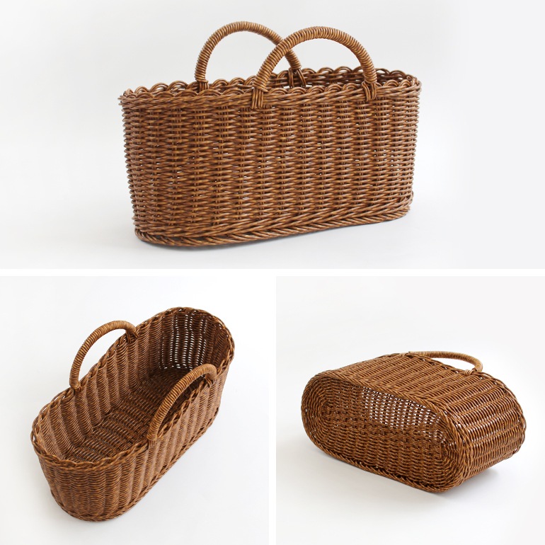 ユティル オーバルハンドルバスケット Lサイズ　ブラウン