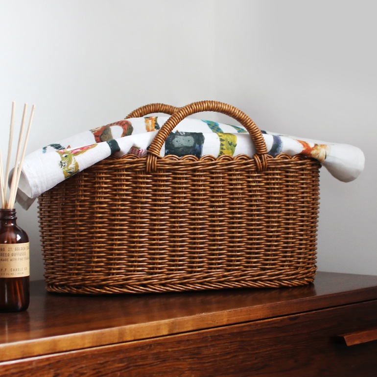 ユティル オーバルハンドルバスケット Lサイズ　ブラウン