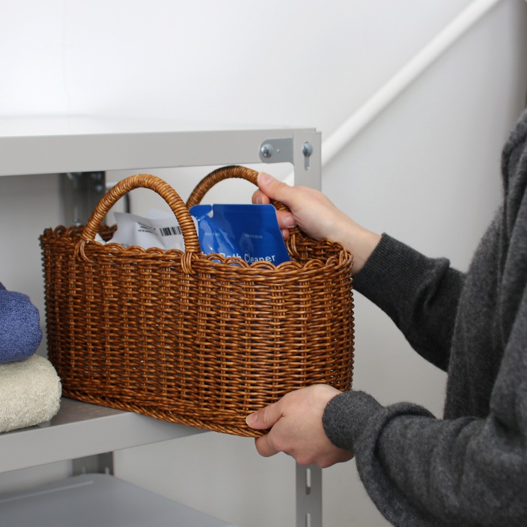 ユティル オーバルハンドルバスケット Lサイズ　ブラウン