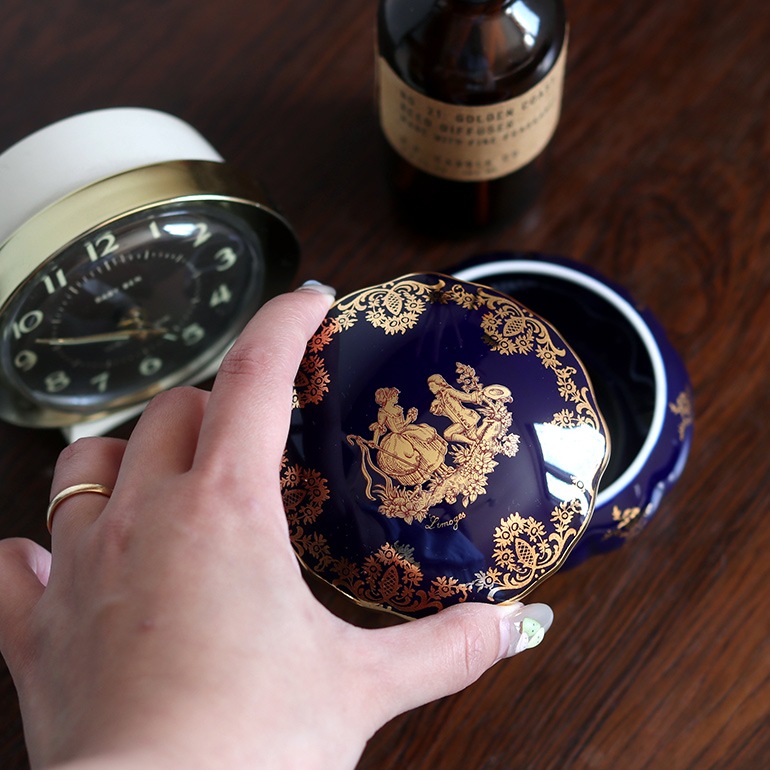 VINTAGE｜リモージュ磁器 金彩小物入れ ブルー
