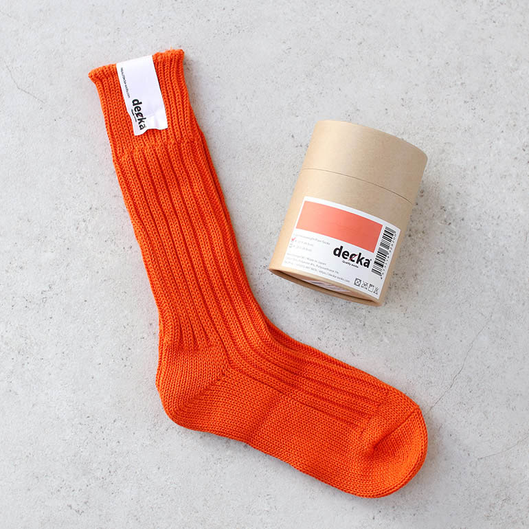 decka quality socks デカクォリティソックス｜CASED HEAVY WEIGHT PLAIN SOCKS ネオンオレンジ