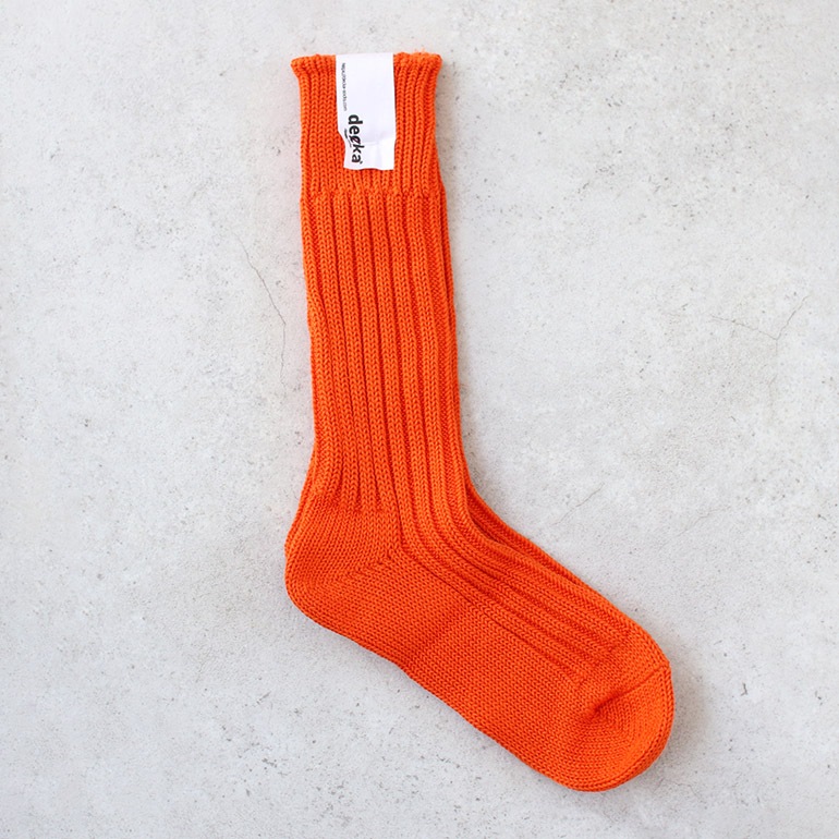 decka quality socks デカクォリティソックス｜CASED HEAVY WEIGHT PLAIN SOCKS ネオンオレンジ