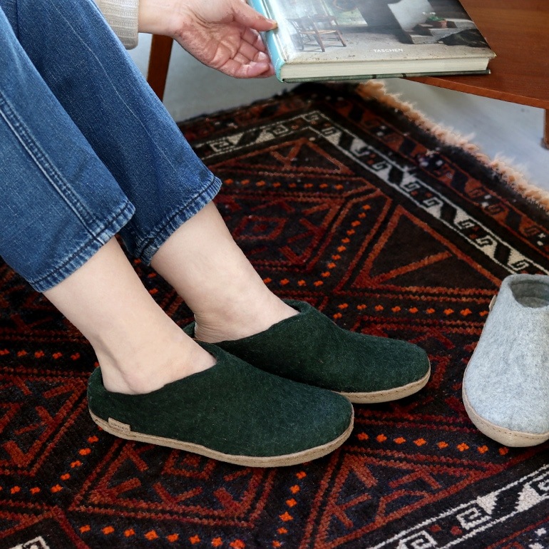 【取扱い終了/セール】glerups グレーラップ｜SLIP-ON WITH LEATHER SOLE (ルームシューズ)